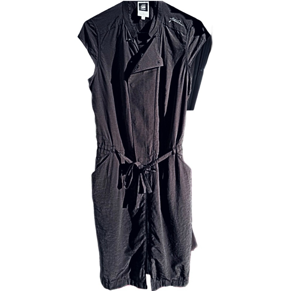 G-Star Aviator Biker Sleeveless Dress/Vest Zip Up & Snaps Black Sz M EUC
